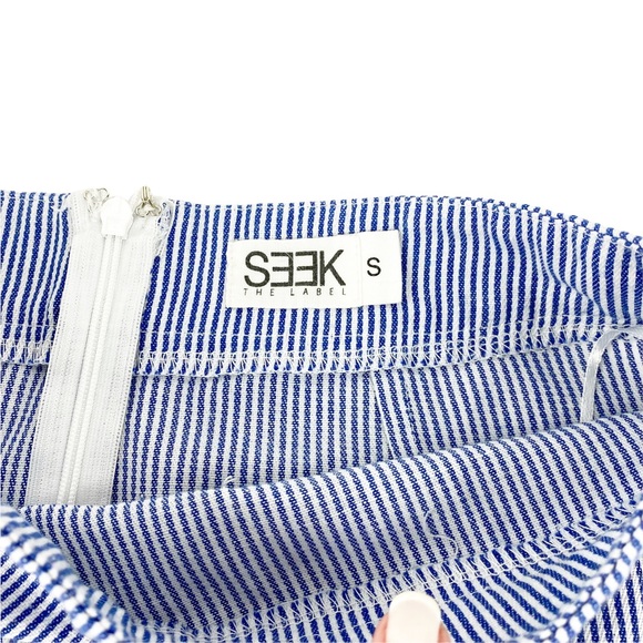 Seek The Label Blue White Pinstripe Mini Skirt Small - Picture 8 of 10